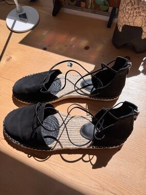 Eileen Fisher Suede Lace Espadrille Black Straps Zipper Size 10 Women NWT Summer